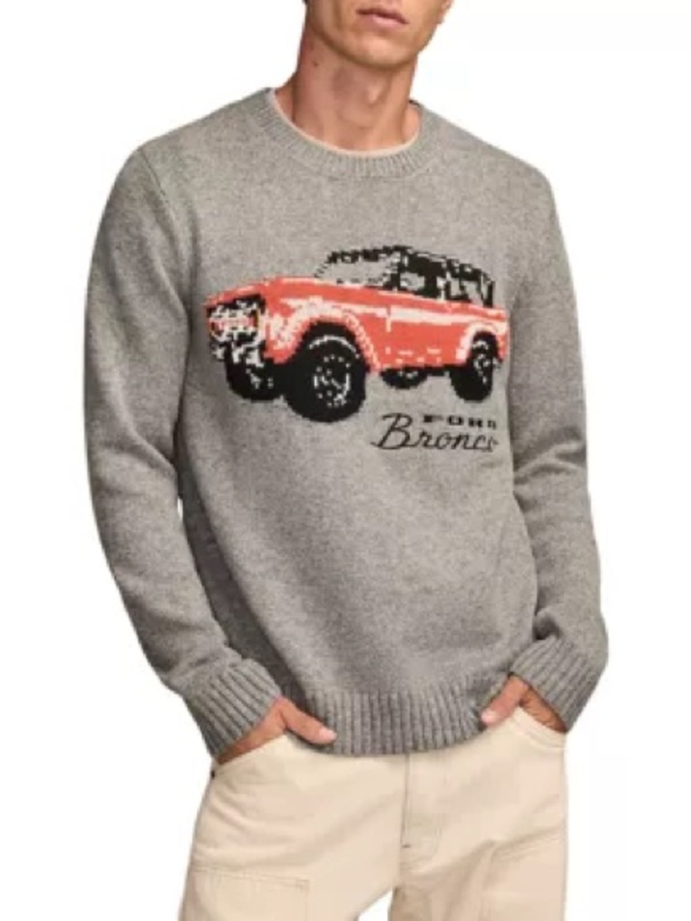 Ford Bronco Sweater Men’s Small Lucky Brand Intarsia Knit Crewneck